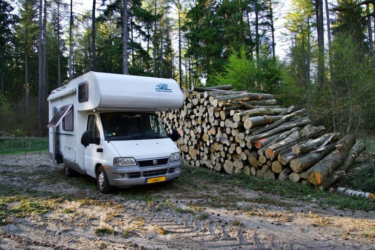Camper met zonnepanelen in de natuur, autarkisch kamperen
