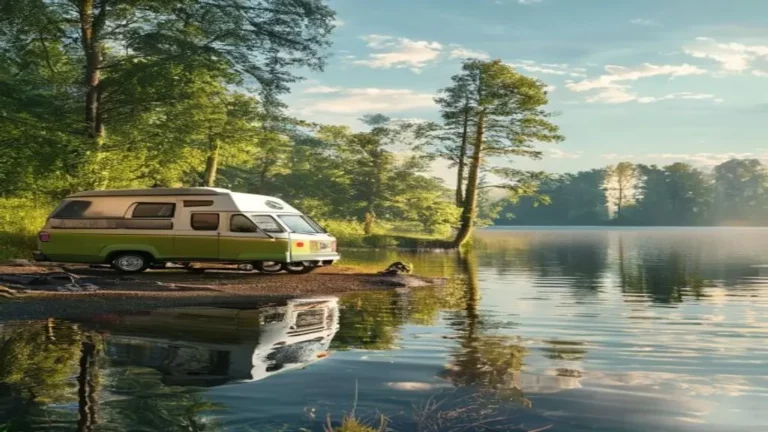 camperplaats aan het water met camper aan een meer in Nederland