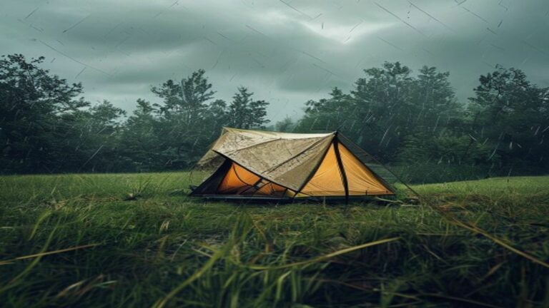 kamperen in de regen op een groene camping