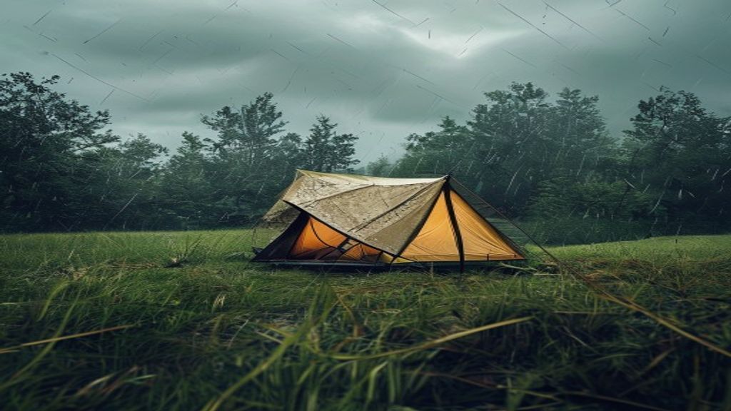 kamperen in de regen op een groene camping
